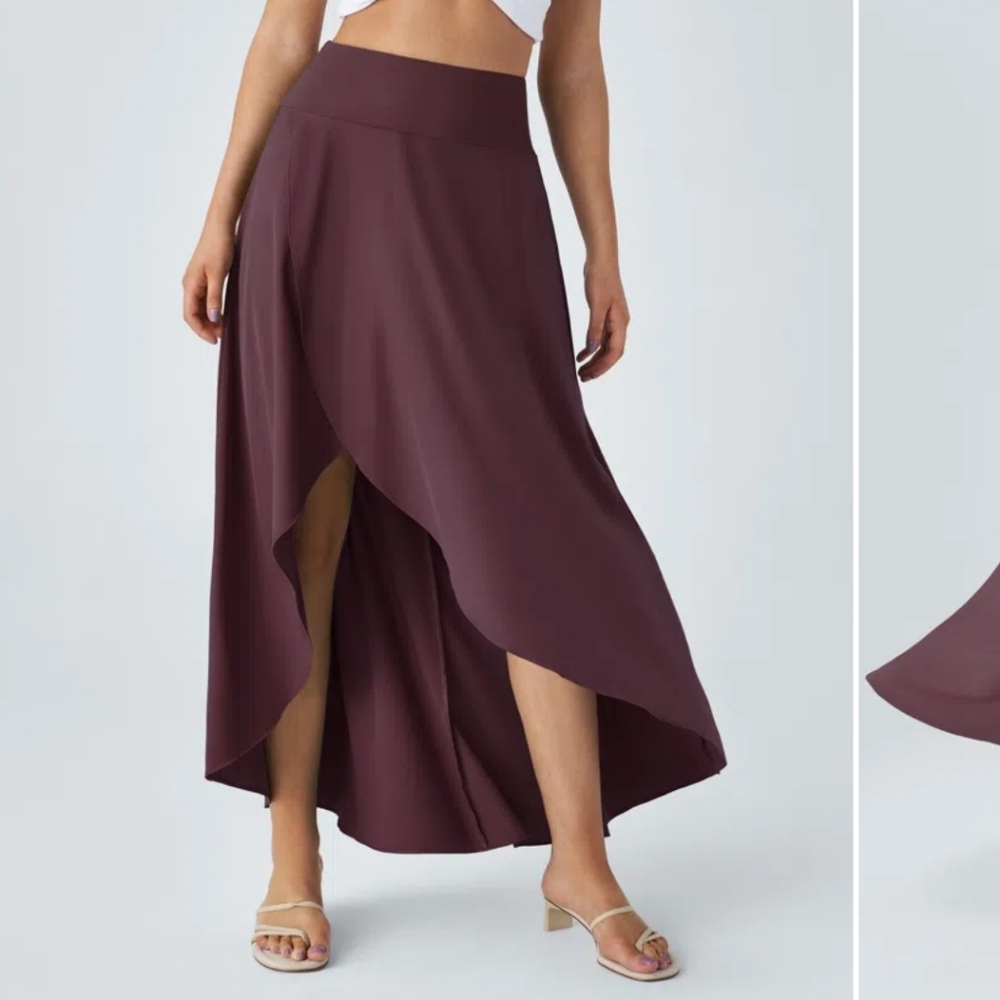 High Waisted Flowy Quick Dry Casual Regular Maxi Skirt w/ built-in shorts